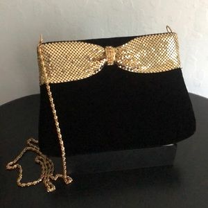 Vintage Style Black Velvet Metallic Bow Purse